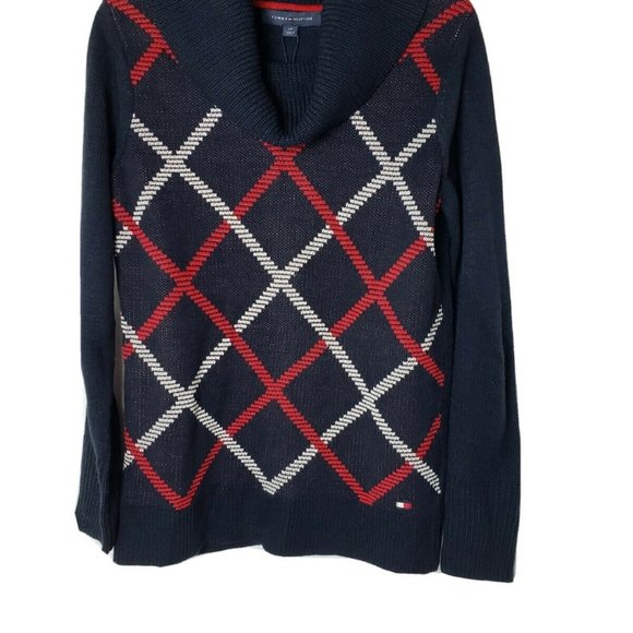 Tommy Hilfiger Diagonal Plaid Cowl-Neck Sweater S - Picture 2 of 7